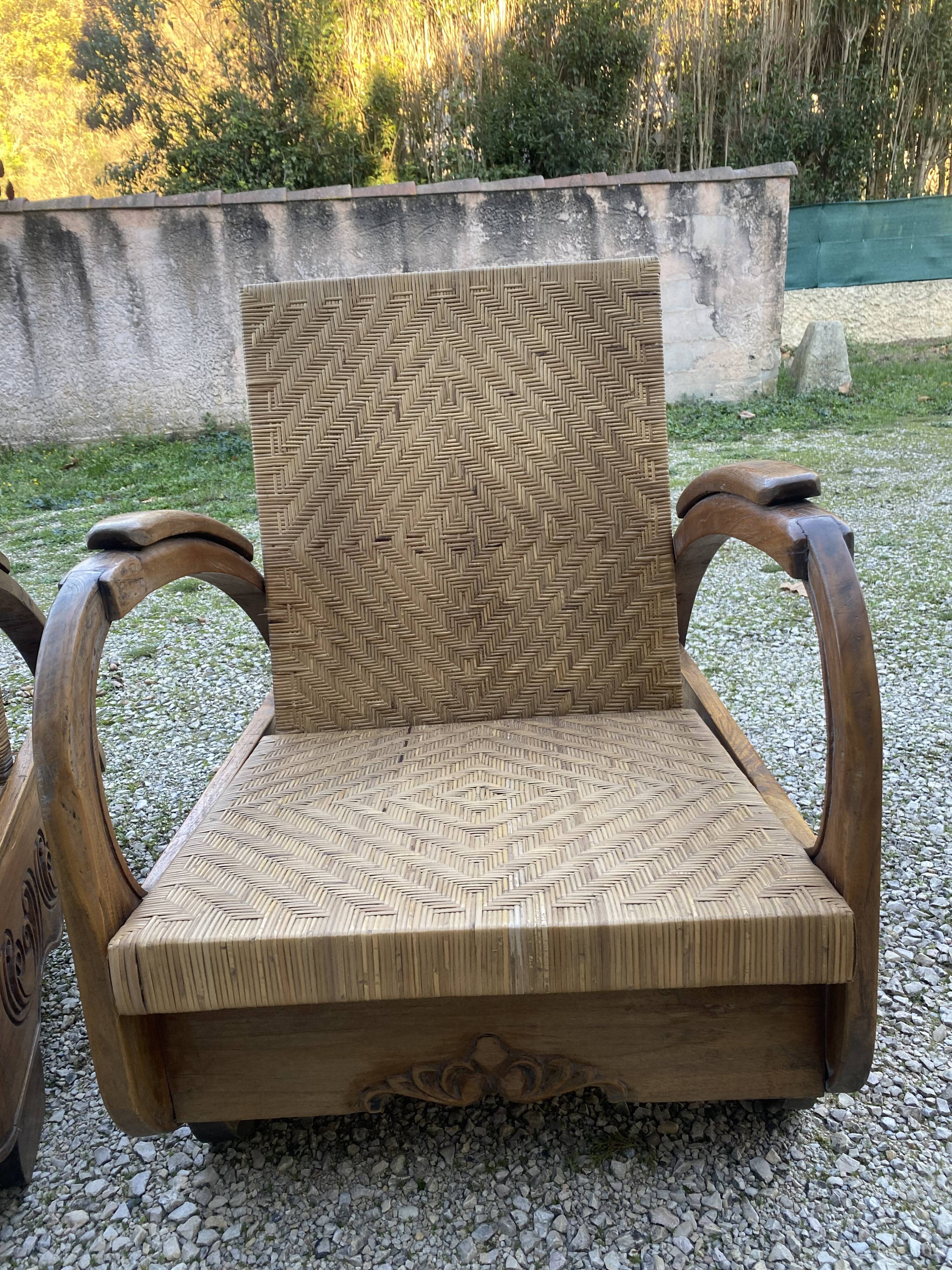 Pair of Art Deco colonial armchairs
