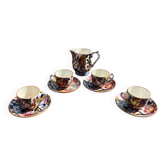 Set of 4 coffee cups and saucers + milk pitcher Gien earthenware peony decor