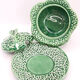 Mustard or sugar bowl from Portugal in green slurry like cabbage leaves