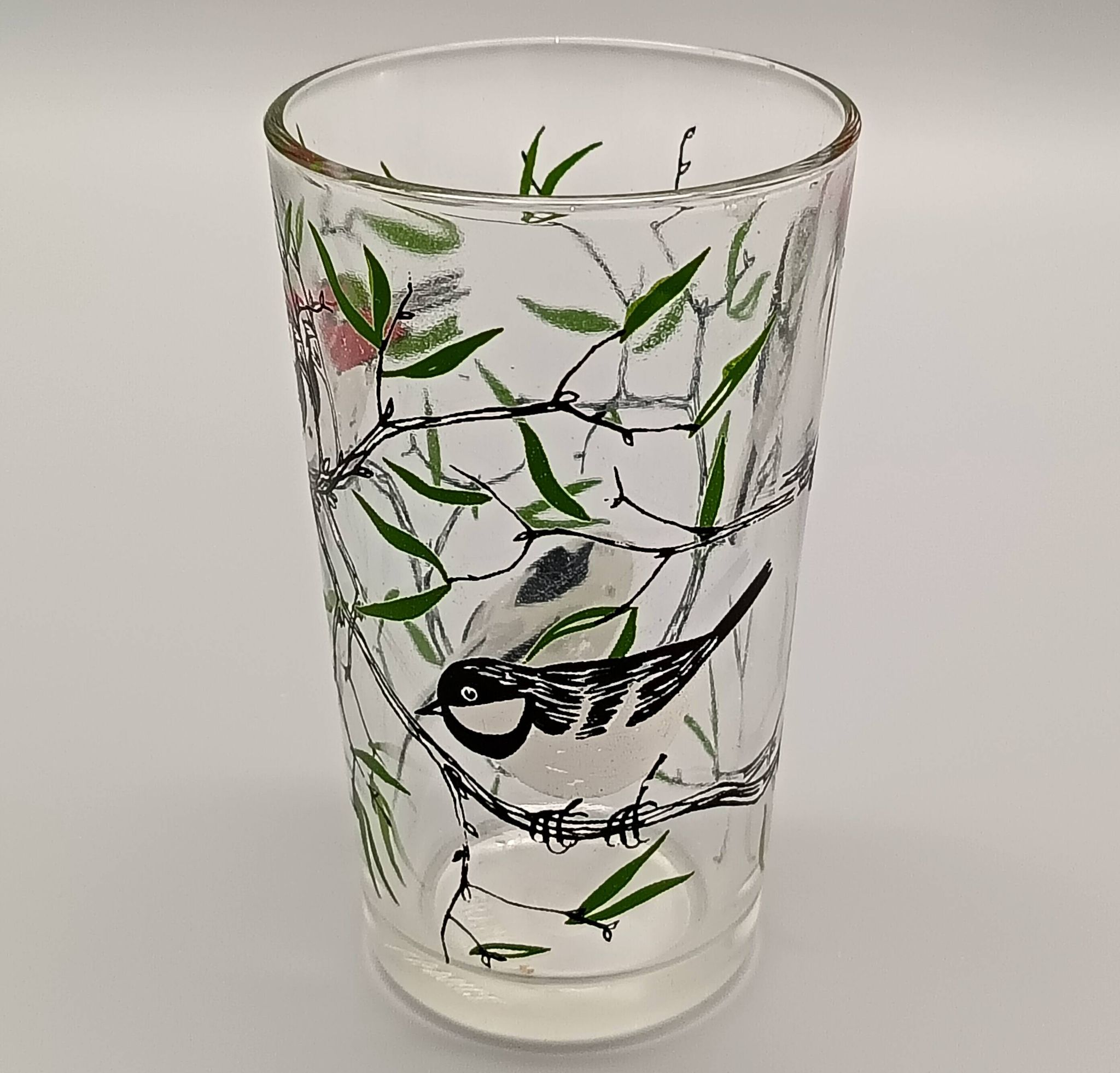 5 verres à décor d'oiseaux sérigraphiés, 1960-1970