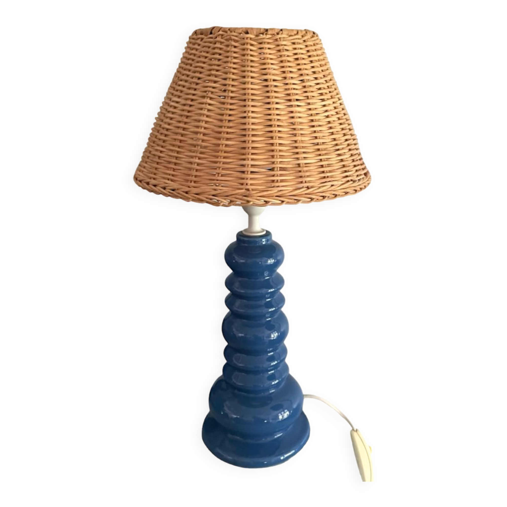 Table lamp in ceramic and woven wicker