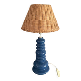Lampe à poser en céramique et osier tressé