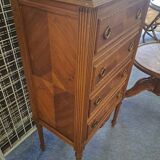 Walnut chest of drawers with 4 pink marble drawers