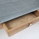 Table à manger rustique en pin français avec plateau en zinc, vers 1850