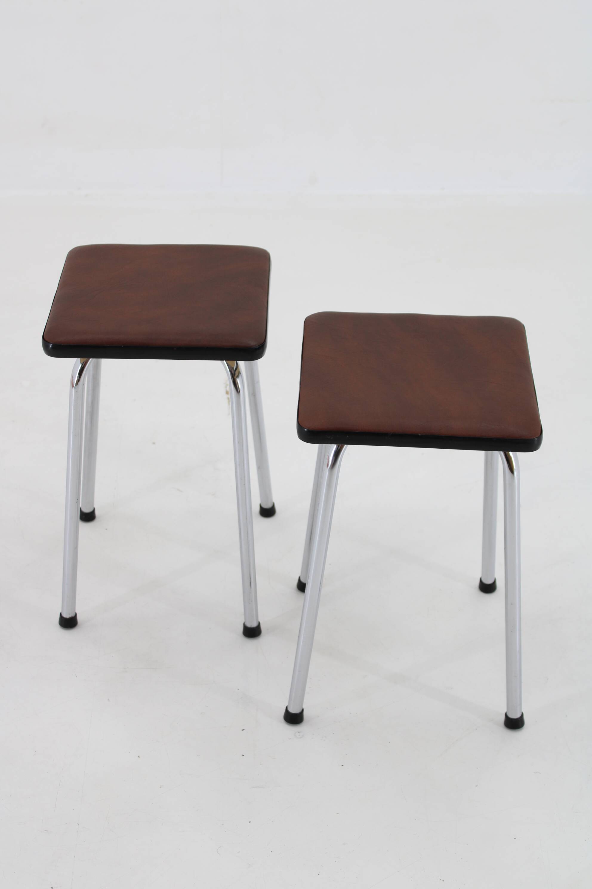 1970s Pair of Stools with Leatherette Upholstery ,Czechoslovakia