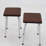 1970s Pair of Stools with Leatherette Upholstery ,Czechoslovakia