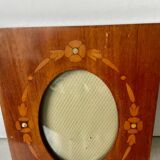 Antique Wood & mother of pearl Picture Frame with intarsia Convex glass