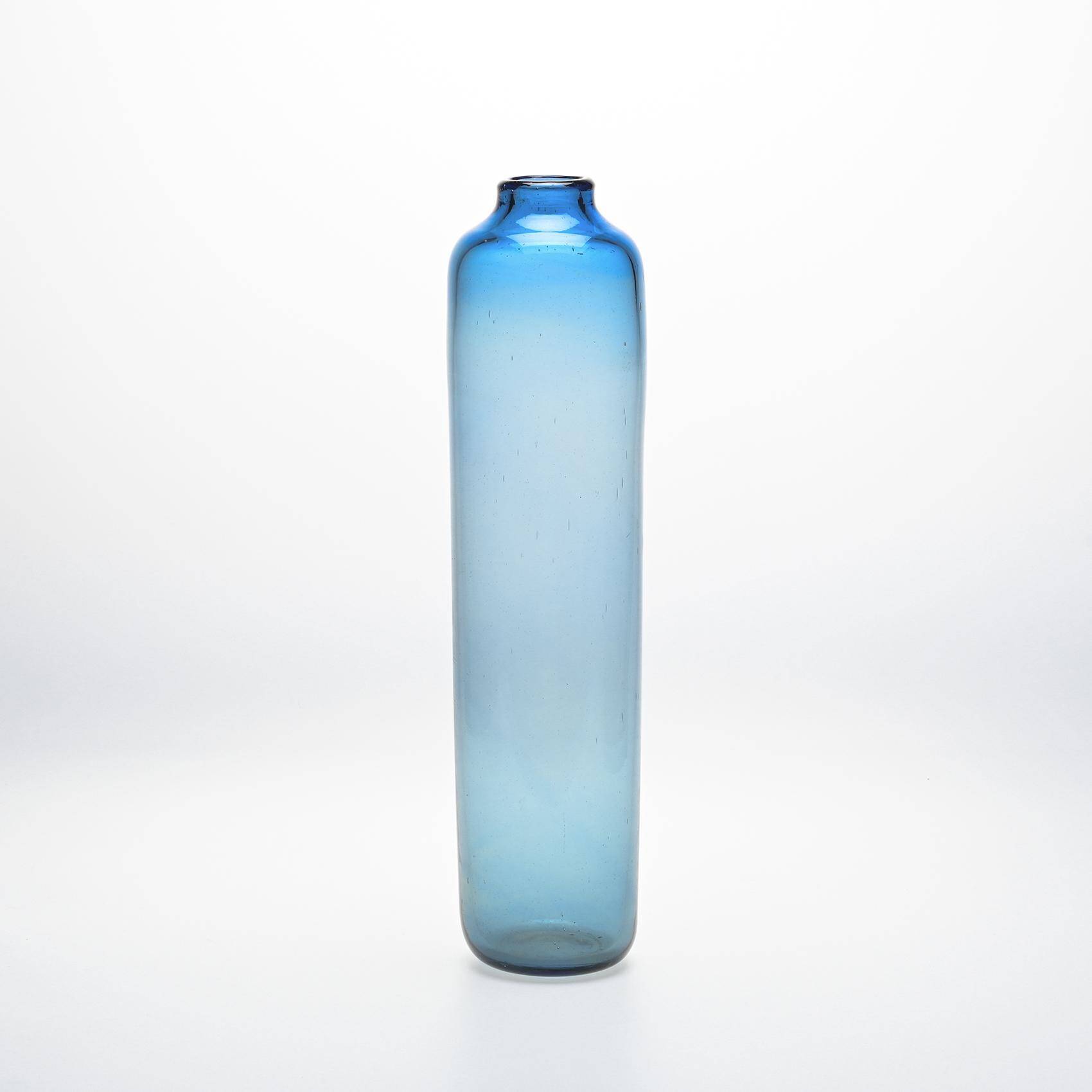 Cylindrical vase in light blue glass by Claude Morin, circa 1975