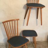 Set of 2 chairs with bars and a stool vintage compass feet 1960's
