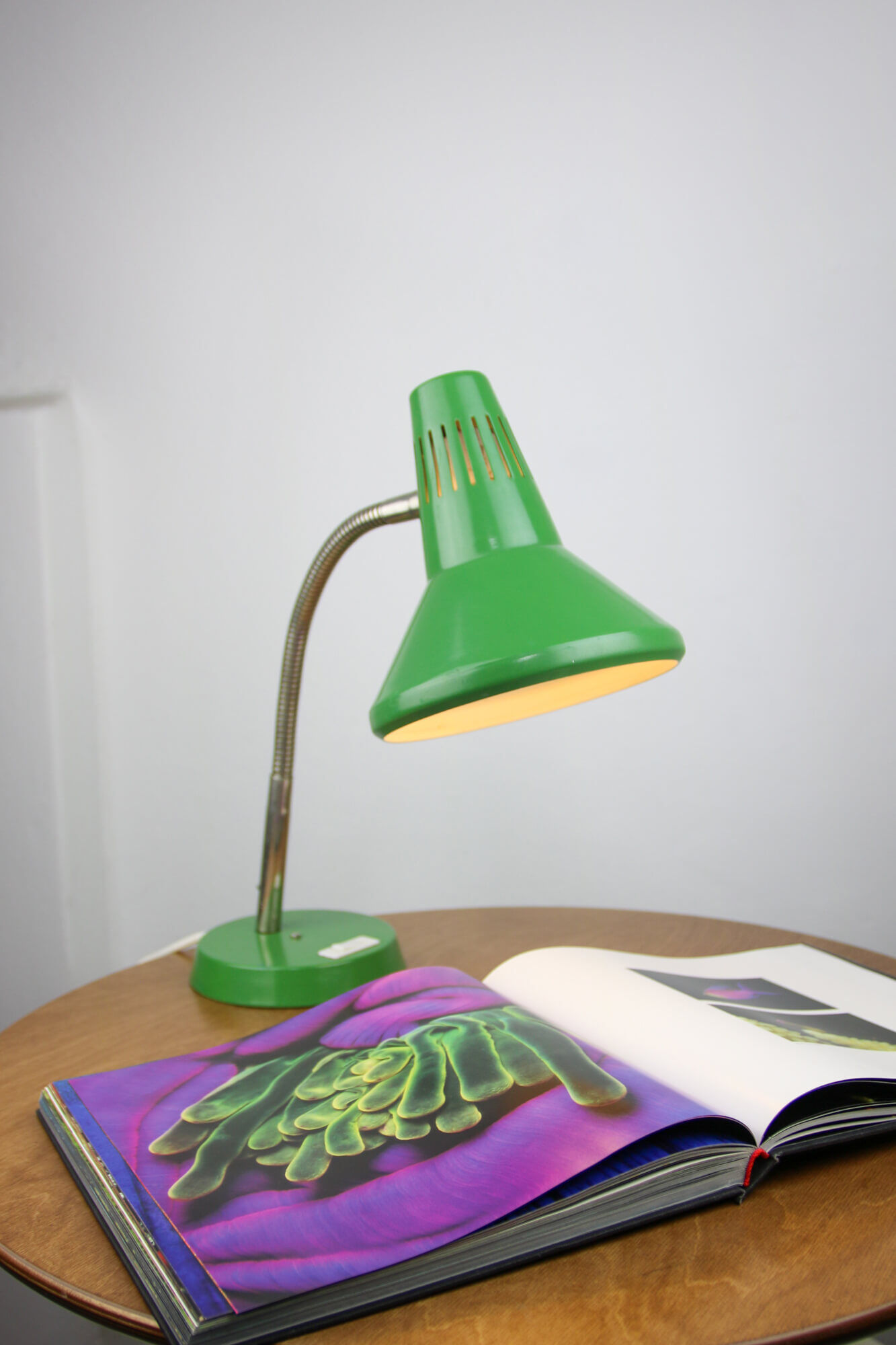 Adjustable Desk Lamp in Green Painted Metal and Chrome-Plated Spiral Arm from TEP, 1970s