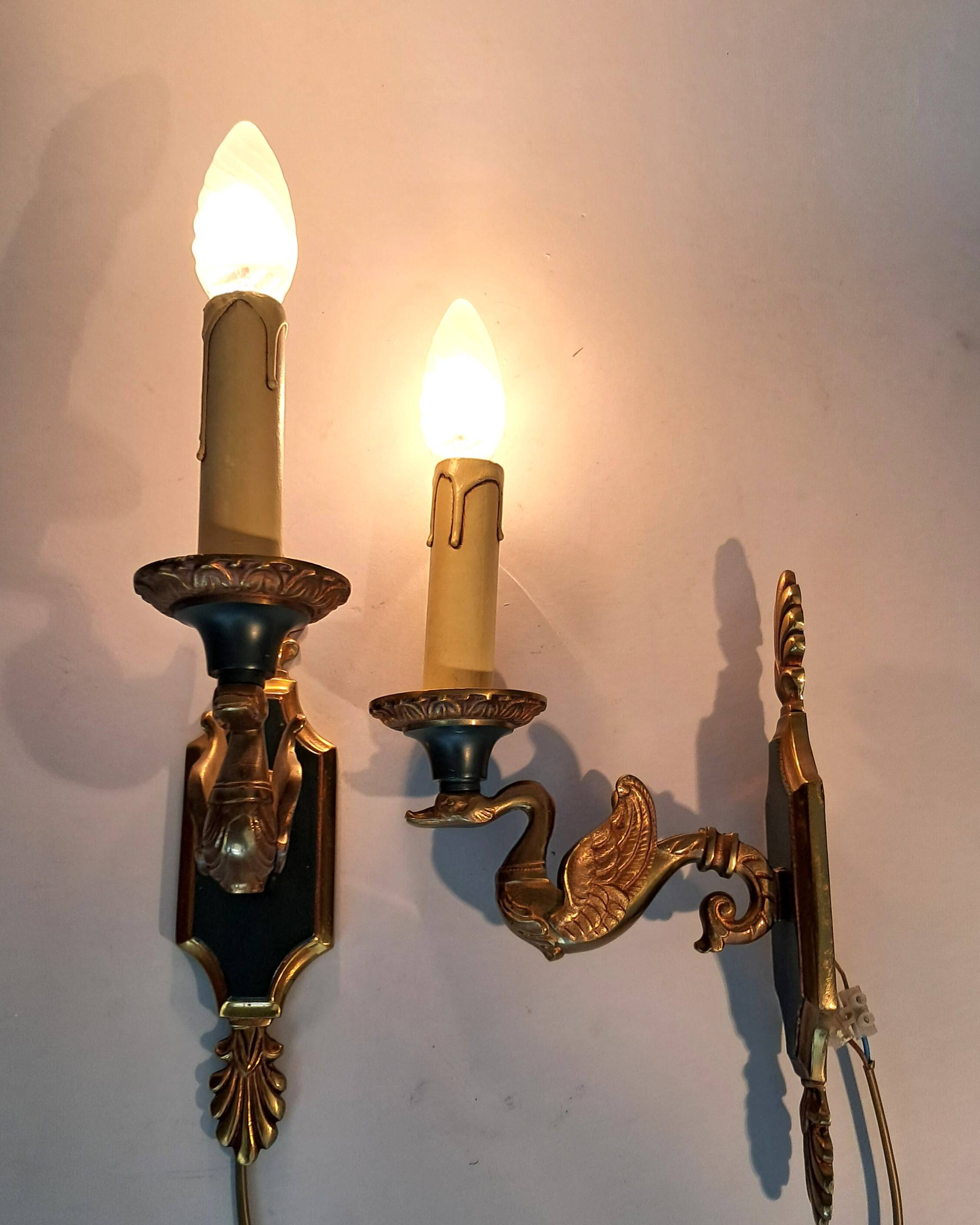 Pair of gilt bronze wall sconces by Maison Lucien Gau, Paris. Circa 1960.