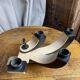 Foldable and deconstructed chandelier, minimalist Swedish design in wood.