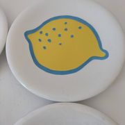 4 vintage Italian lemon and orange pop pattern plates