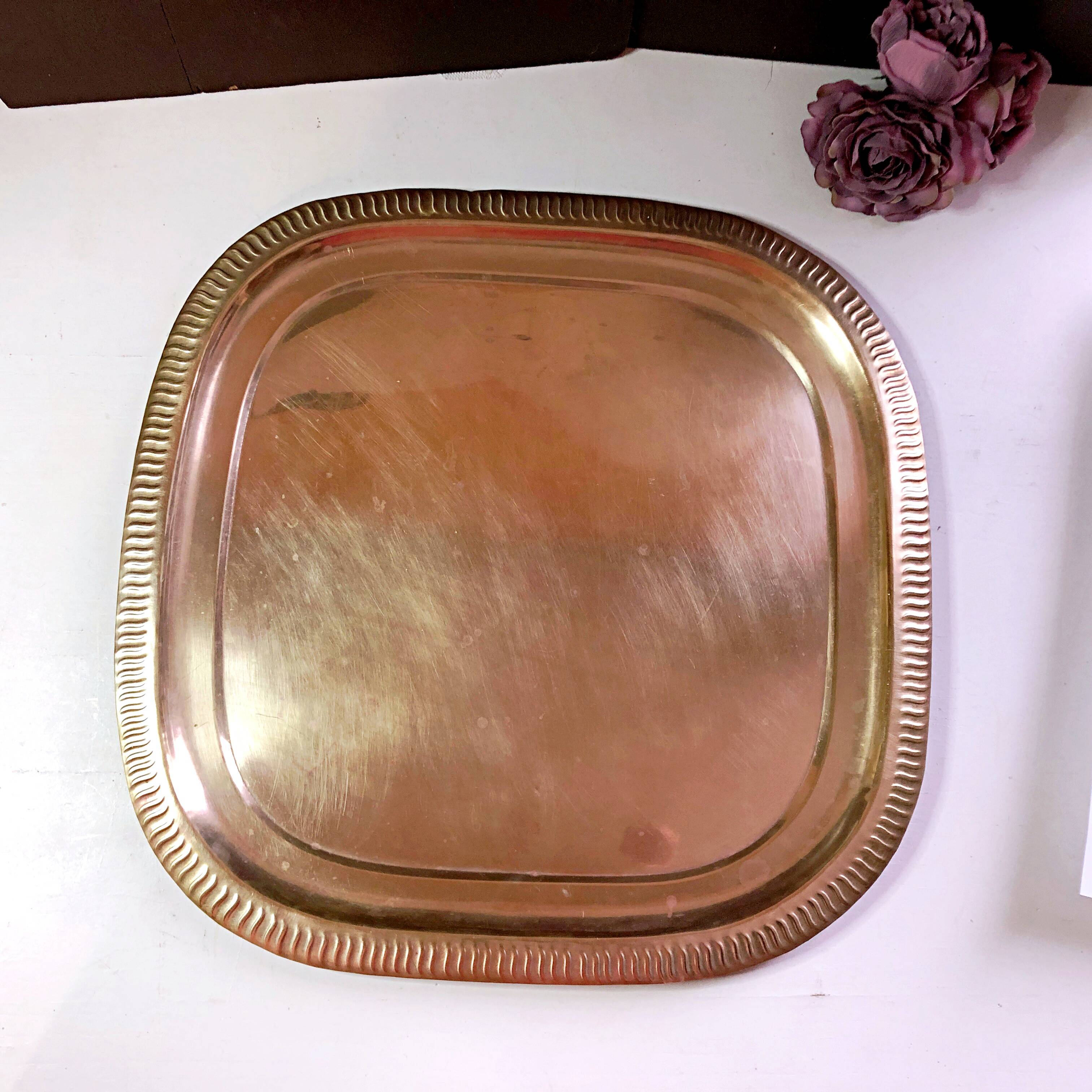 Large gilded copper serving tray early 20th century