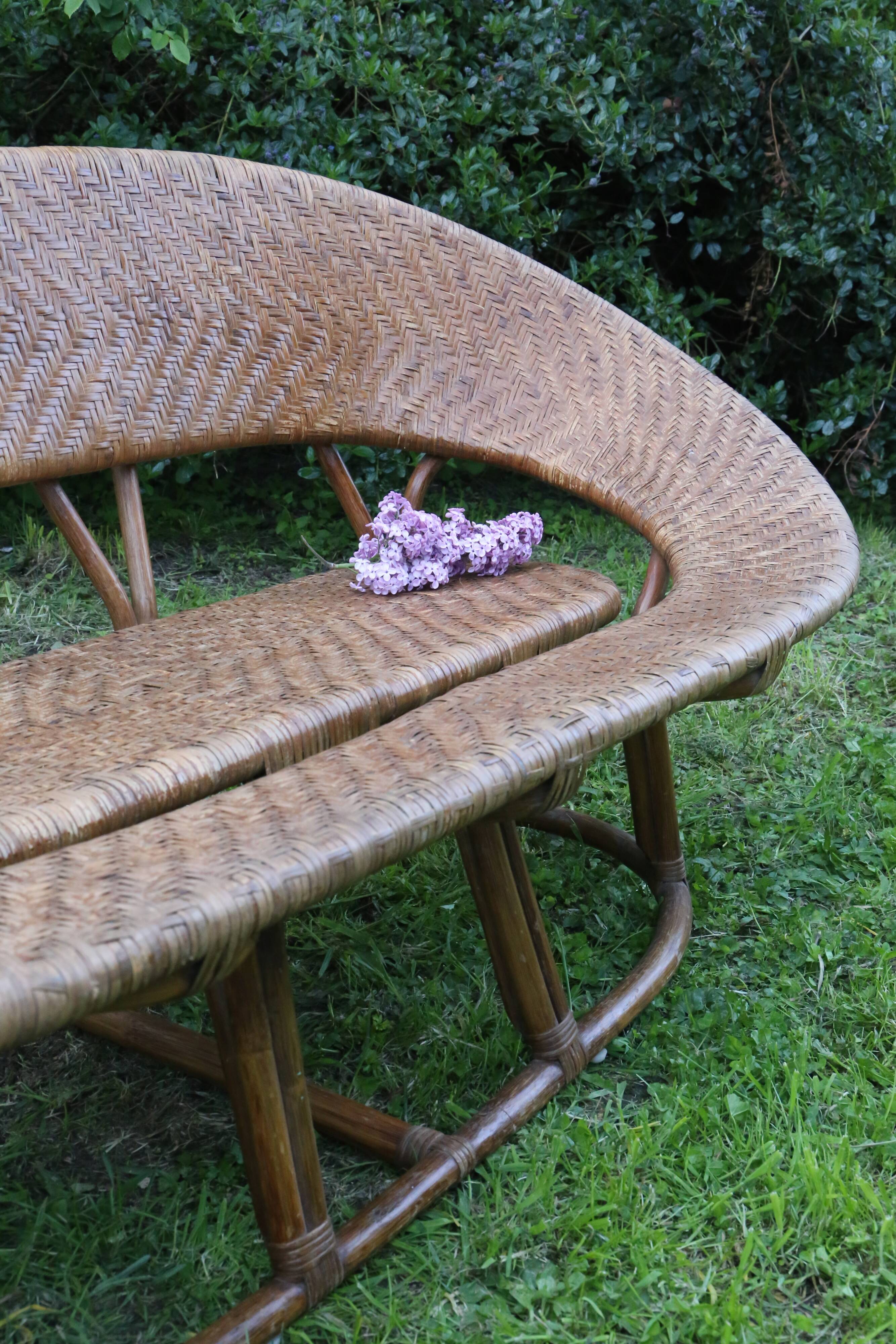 Rattan and wicker bench, vintage
