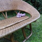 Rattan and wicker bench, vintage