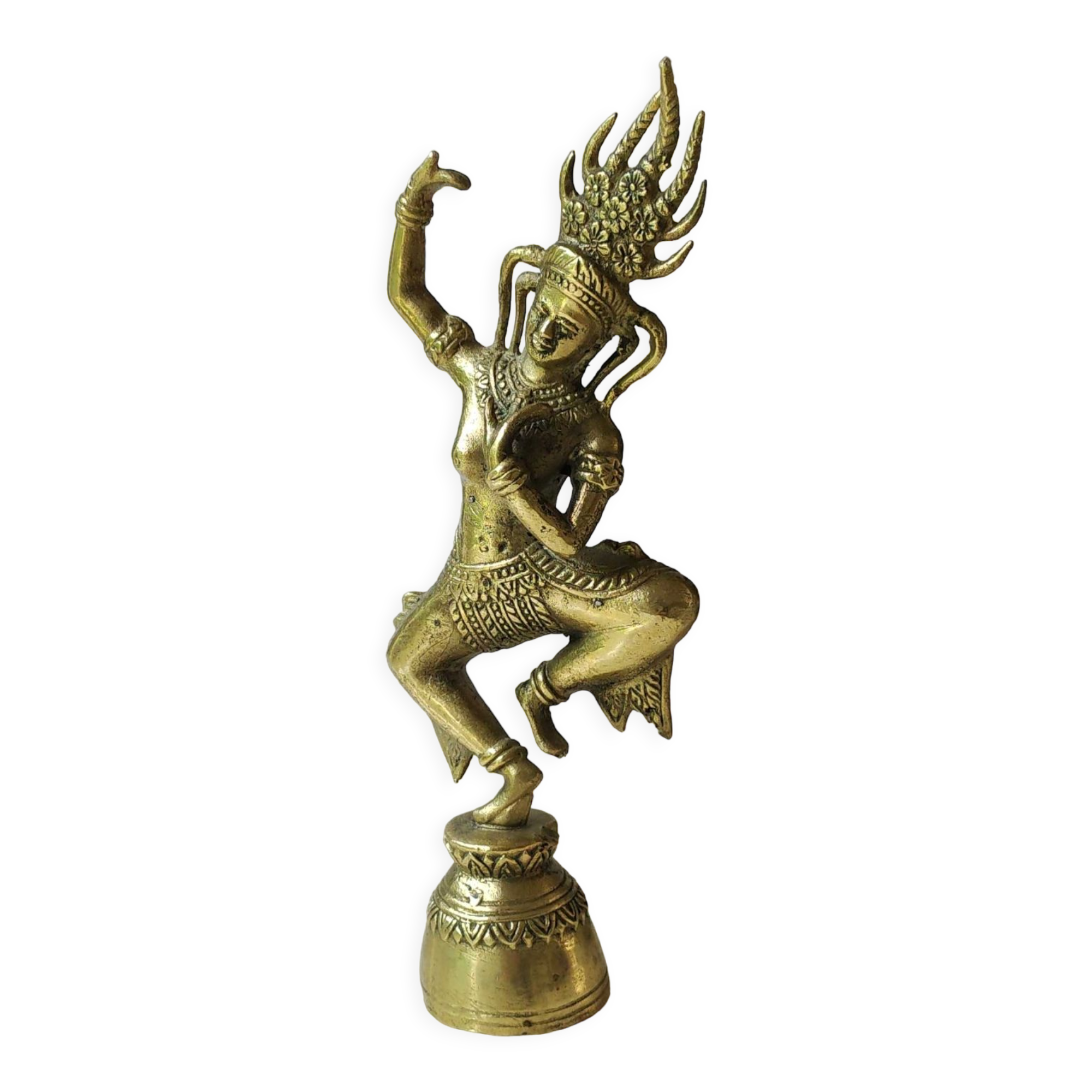 Clochette de table en forme de Danseuse céleste Apsara Khmer, en bronze doré