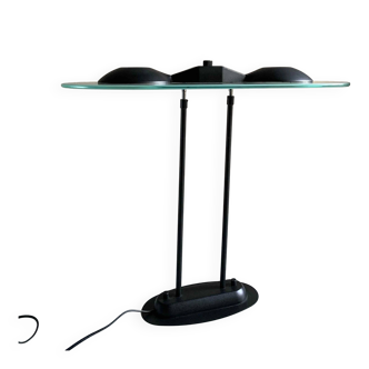 Plafonnier postmoderne en métal noir et verre | Années 1990