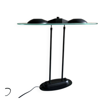 Postmodern black metal glass ceiling lamp | 1990s