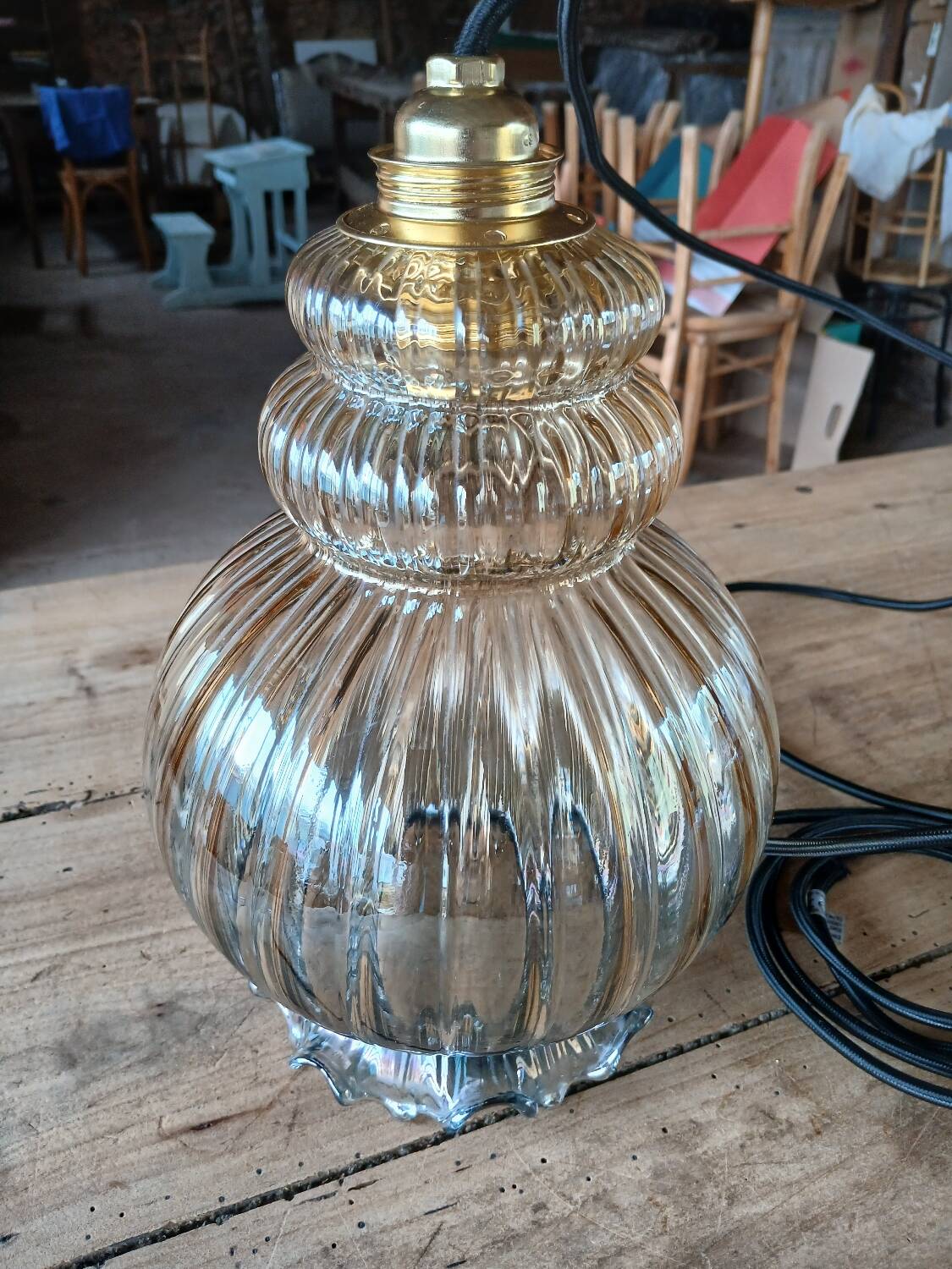 Suspension vintage en verre