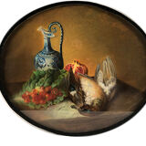 Pair of oval-shaped pastels, still lifes with game, XIXth