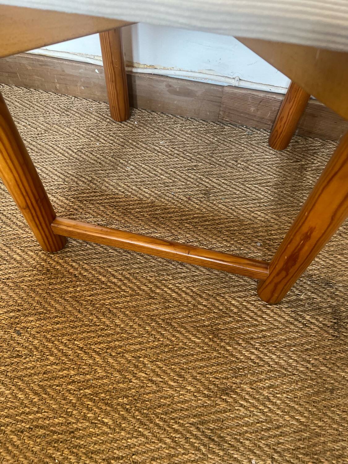 Vintage wooden chair with cream white corduroy seat