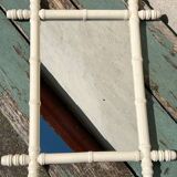 Vintage wooden turned mirror, white, rectangular, 1940s.