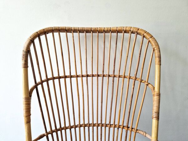 Chaise à dossier haut en rotin avec cadre blanc pour Rohé Noordwolde, Pays-Bas, années 1960
