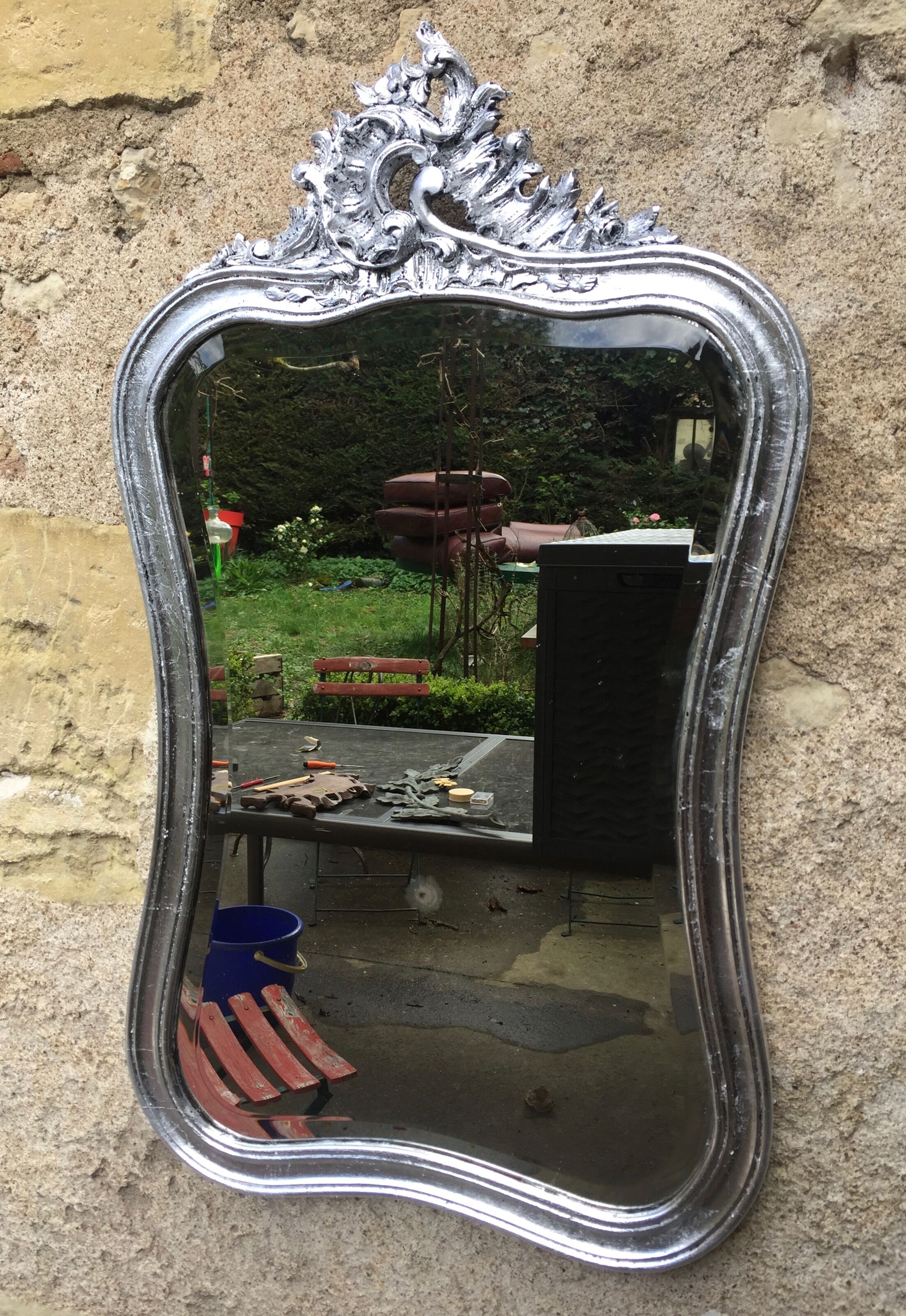 Mirror carved silver 81 x 46 cm