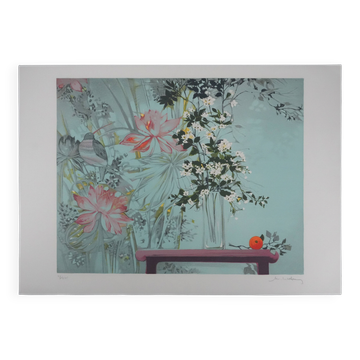Michel henry : les fleurs dans le vent, lithographie originale signée