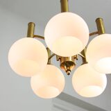 Mid-century Italian Brass and Opaline Chandelier