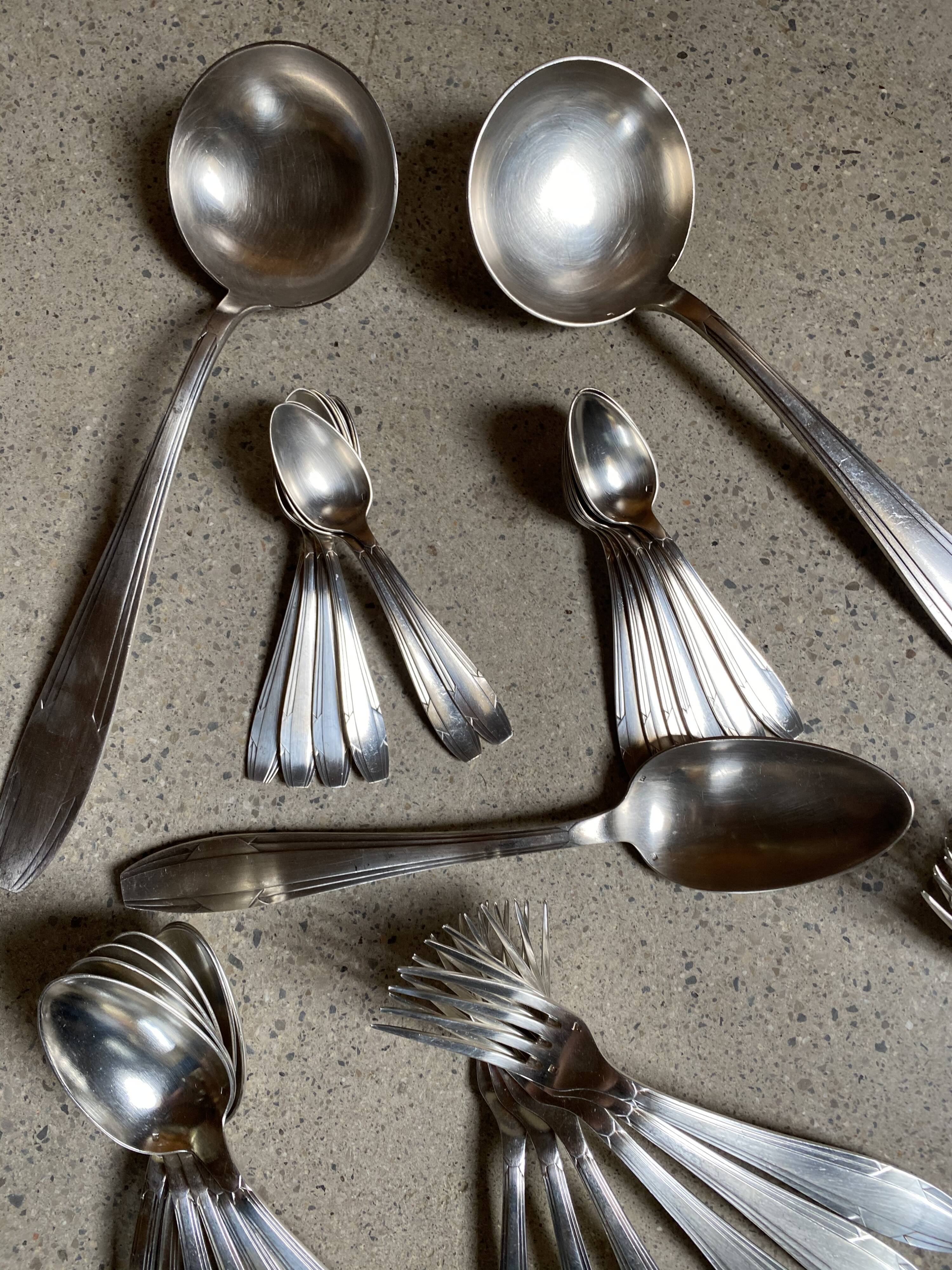 Silver metal cutlery art deco 63 pieces
