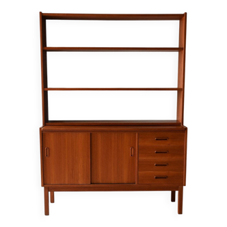 Bibliothèque scandinave vintage en teck avec bureau rétractable