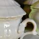 Set of seven covered pots and tray old white slurry nineteenth