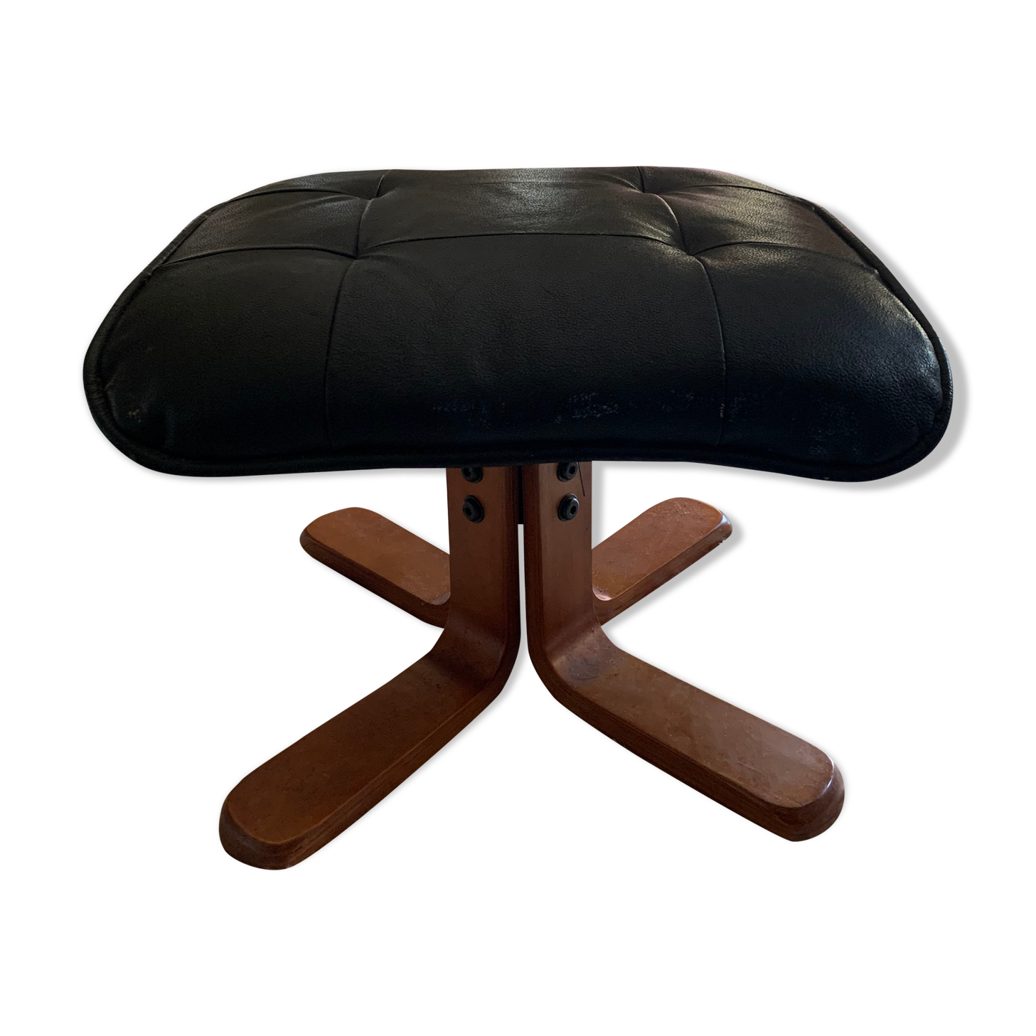 Footrest 80s skaï and wood