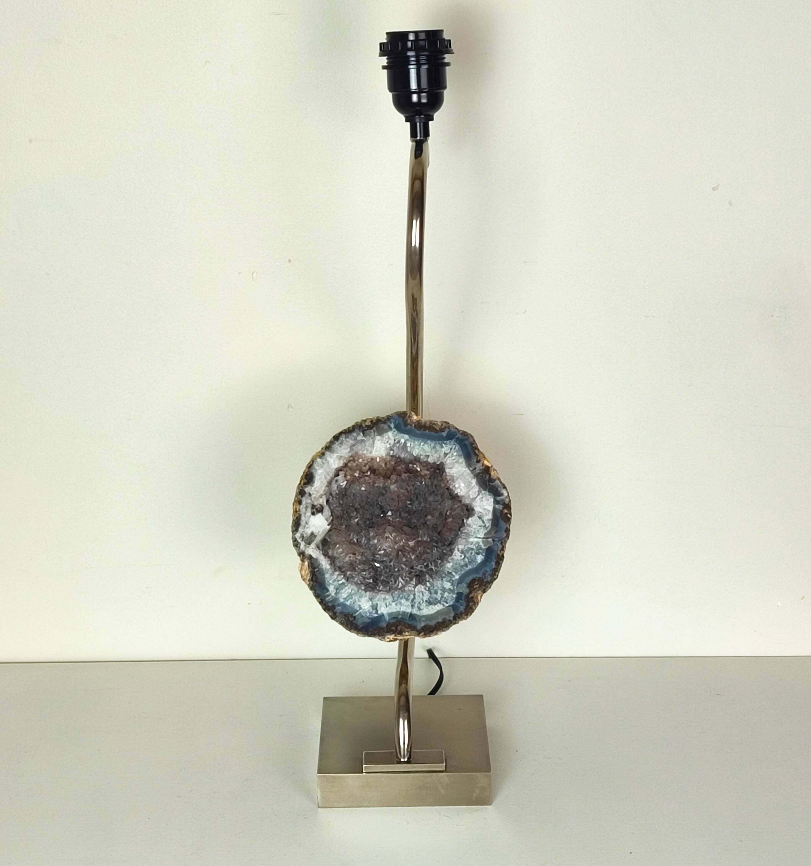 Pied de lampe chrome et améthyste du Brésil