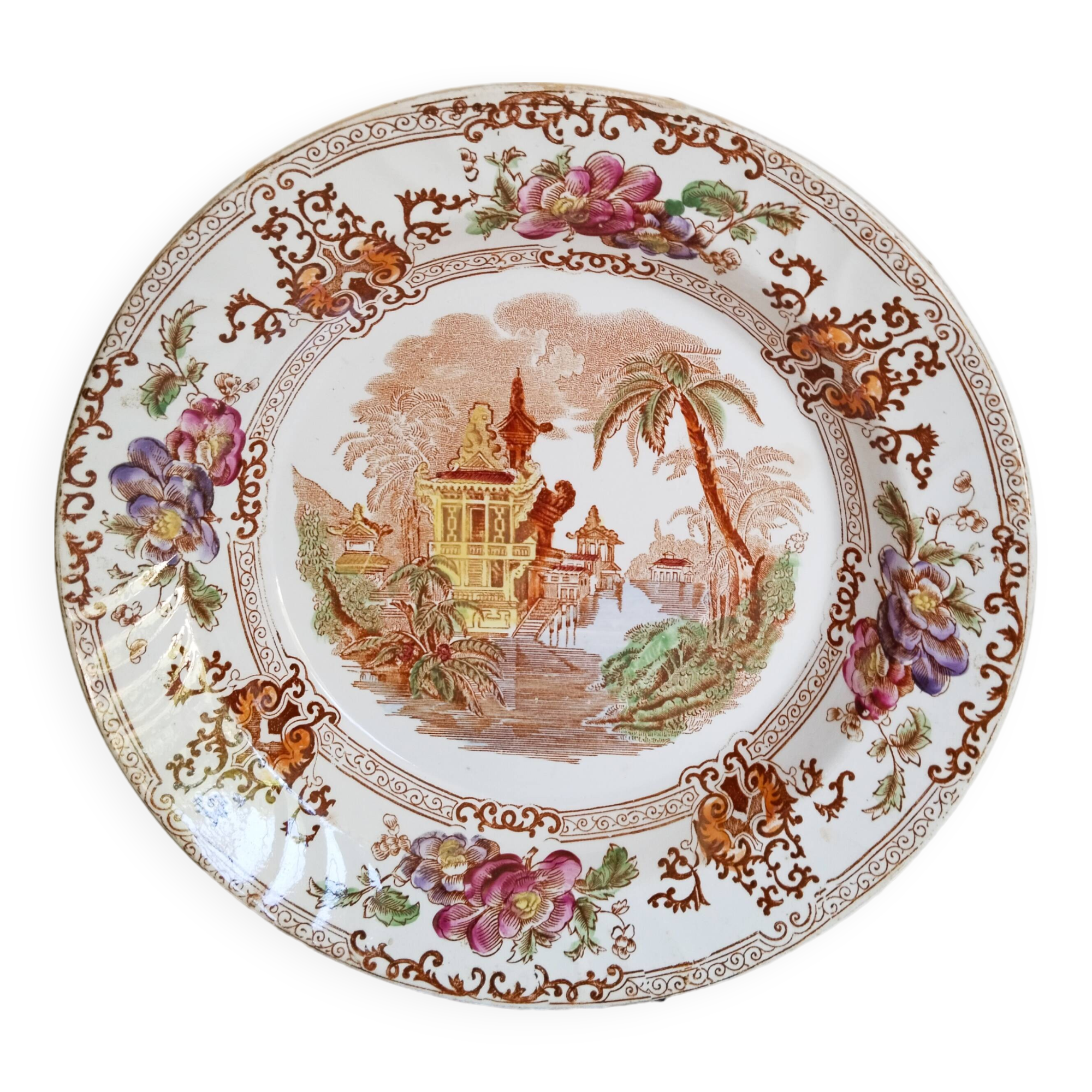 Longwy earthenware serving dish or soup plate, "Cyprus"