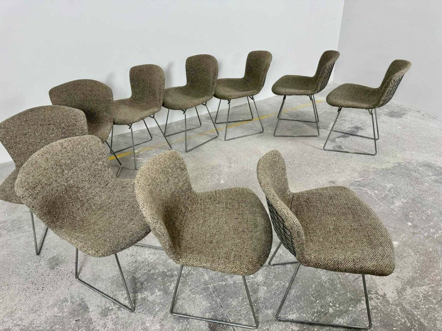 Set of 10 Wire chairs by Harry Bertoia for Knoll