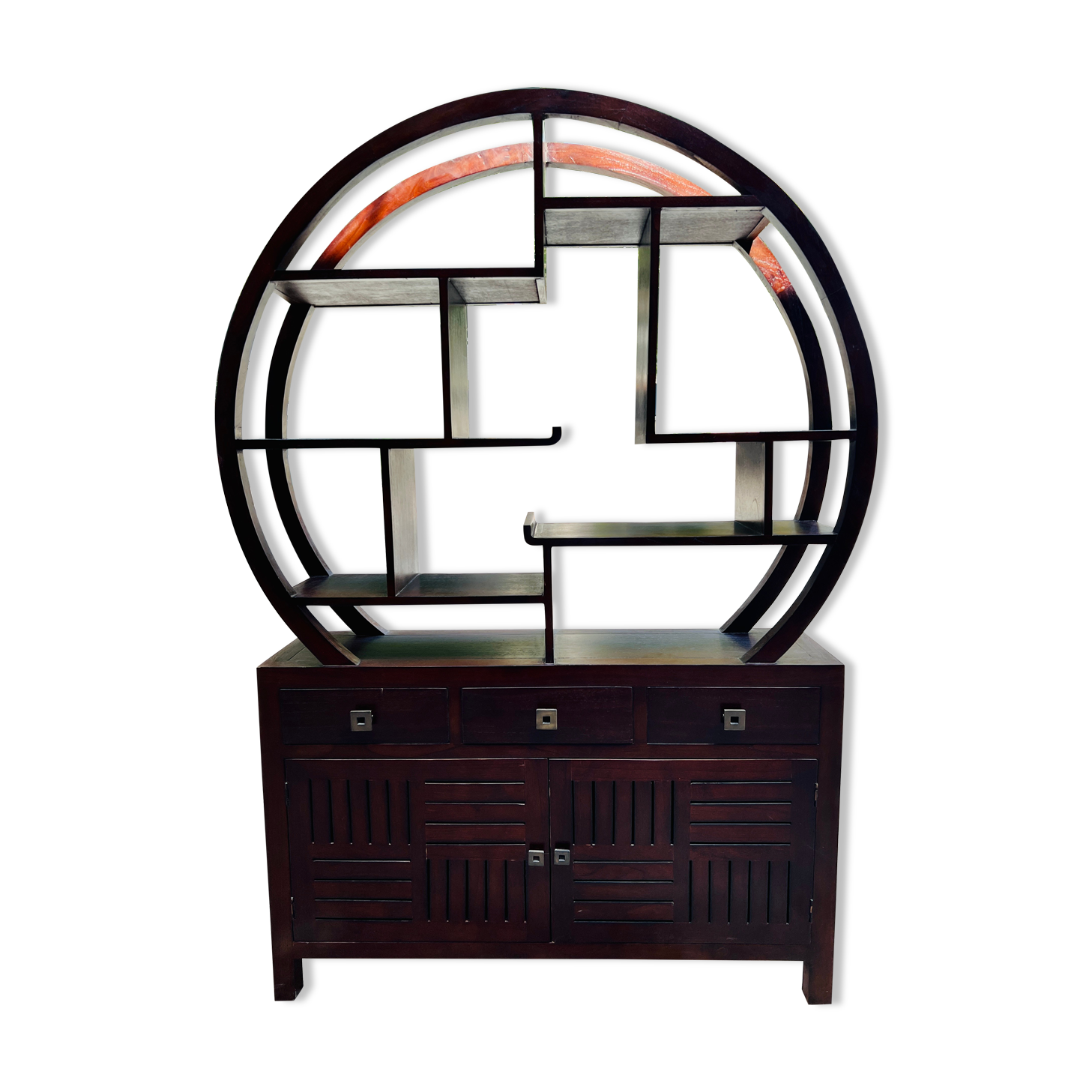 Round galay shelf on bahut sideboard