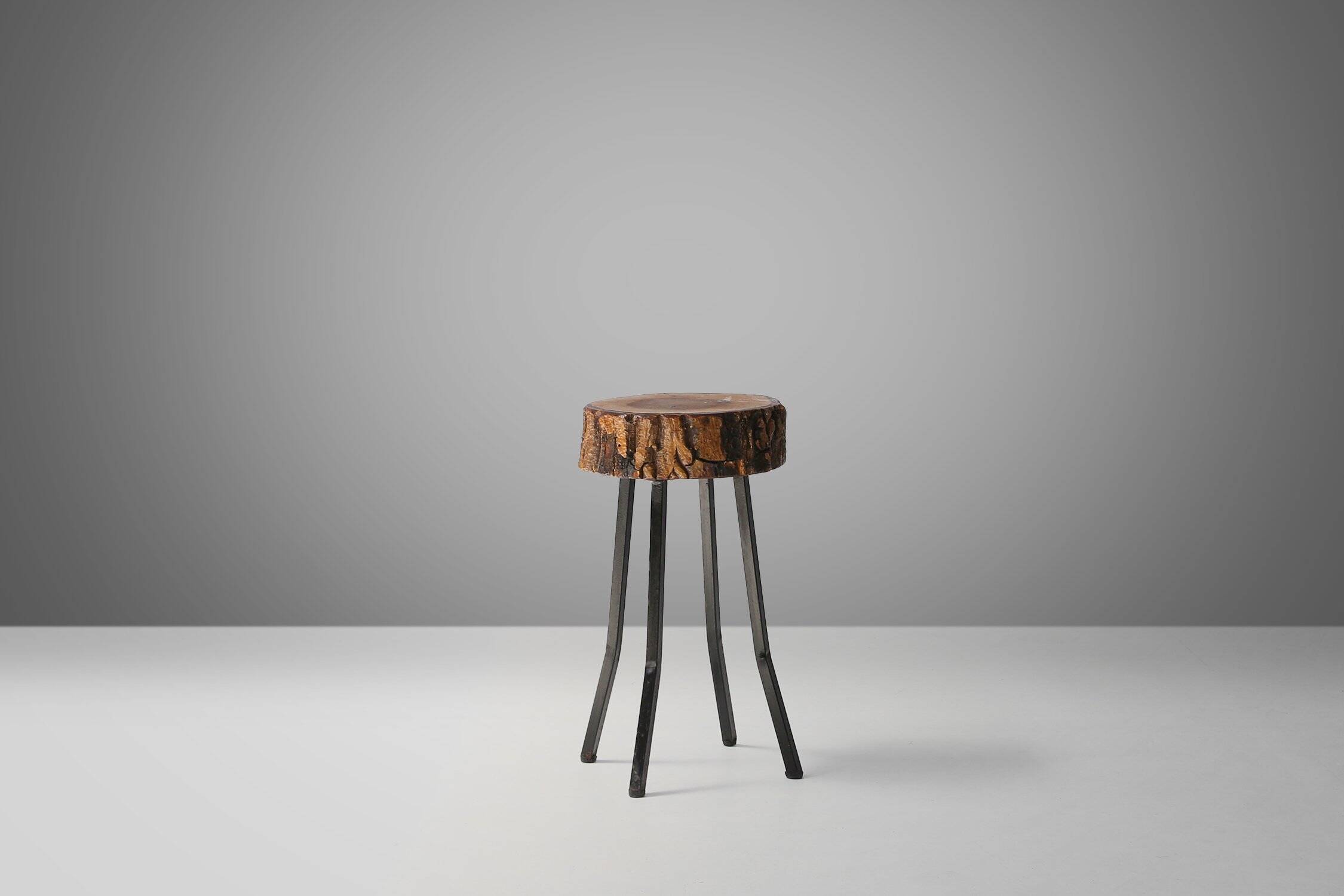 Mid‑Century Rustic French Tree Trunk Stool, France 1940s