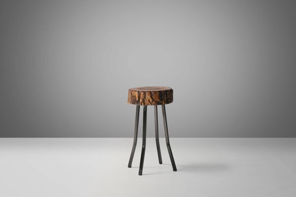 Tabouret rustique en tronc d'arbre, France années 1940