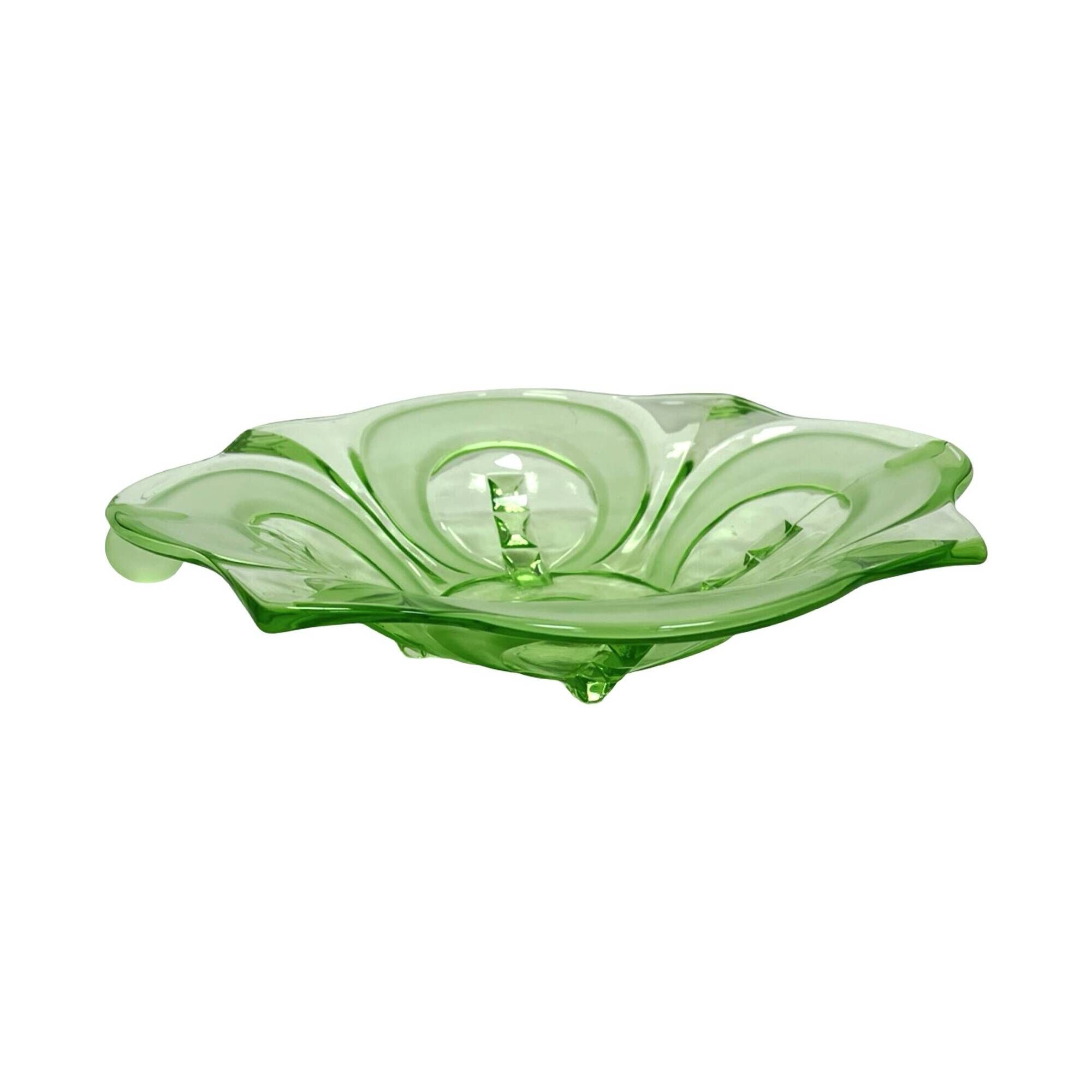 Art Deco green glass jardinière/serving dish, Stölzle Hermanova Hut, 1930