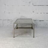 Double coffee table trays smoked glass steel. France, circa 1970