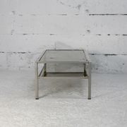 Double coffee table trays smoked glass steel. France, circa 1970