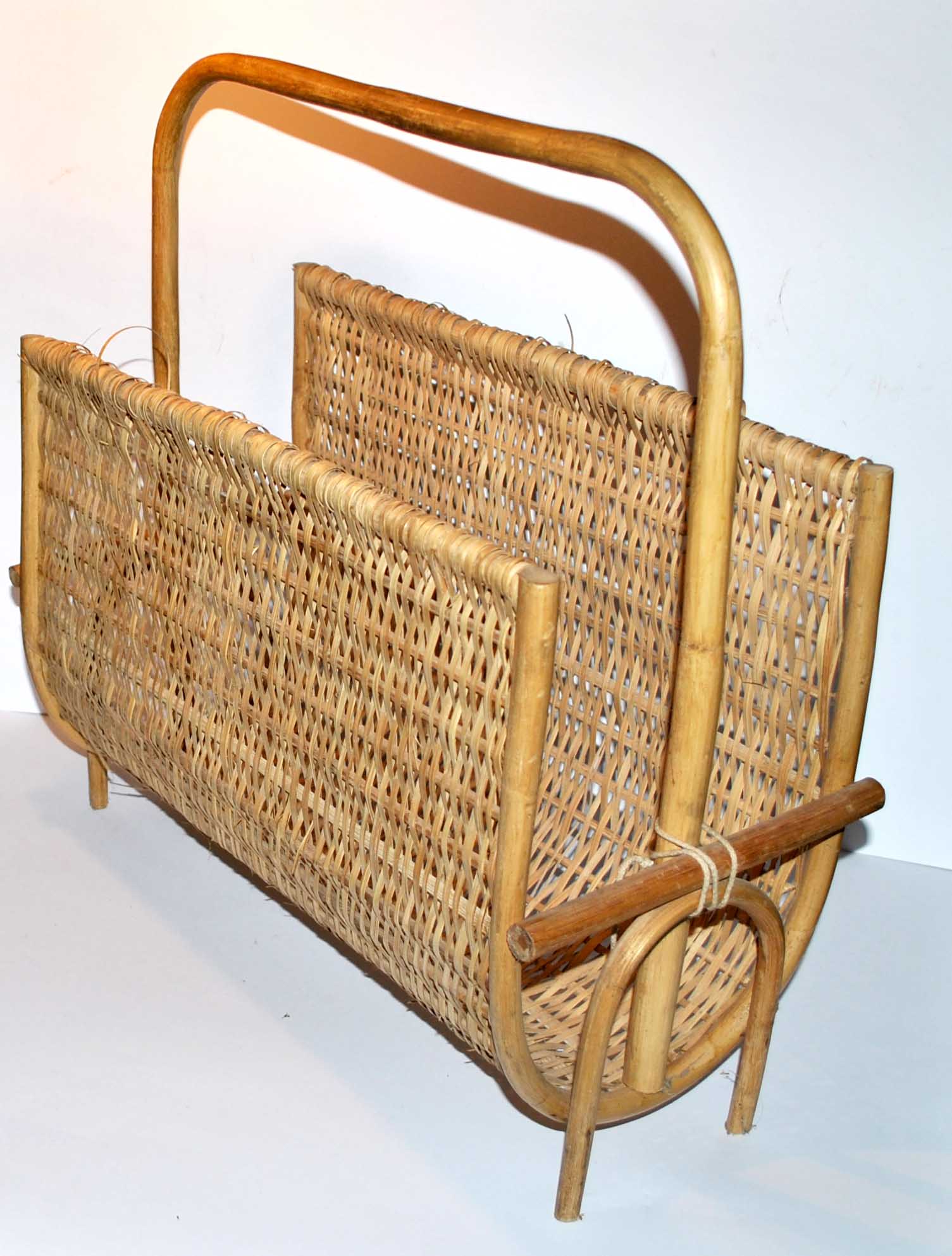 Vintage magazine holder in braided wicker and rattan