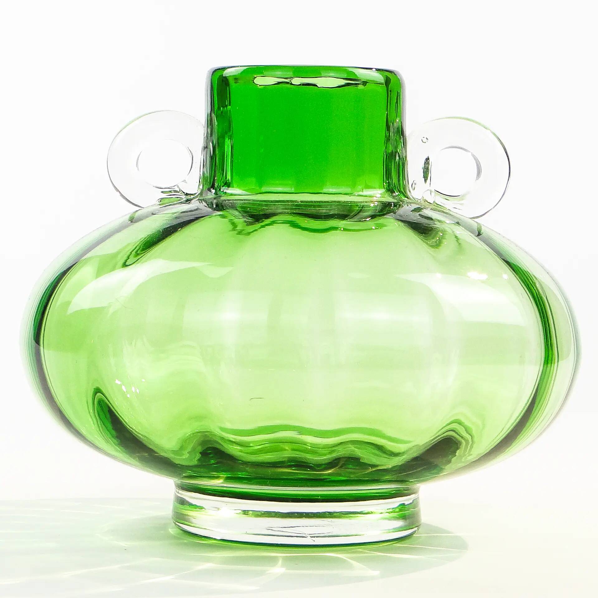 Mid-century modern vase, turquoise glass, Poland, 1970s