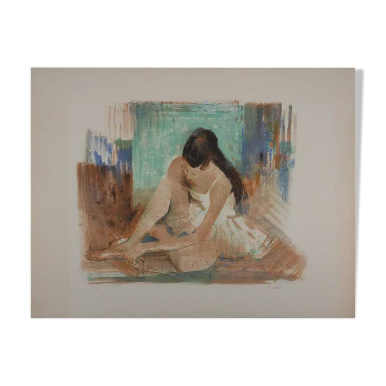 Paul COLLOMB: Dancer on a green background, original signed lithograph.