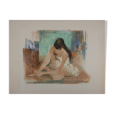 Paul COLLOMB: Dancer on a green background, original signed lithograph.