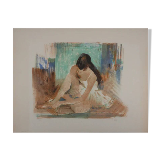 Paul COLLOMB: Dancer on a green background, original signed lithograph.