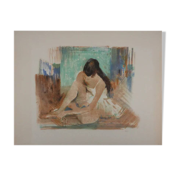 Paul Collomb : Danseuse au fond vert, lithographie originale signée